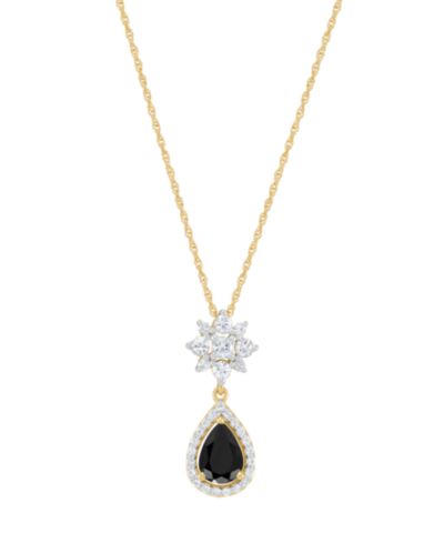 Подвесная колье с топазом Onyx & White (3/8 ct. t.w.) из желтого золота 14k поверх стерлингового серебра