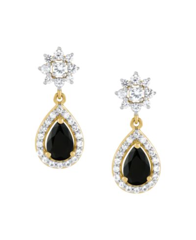 Серьги-подвески с черным и белым топазом (1/2 ct. t.w.) из желтого золота 14k поверх стерлингового серебра