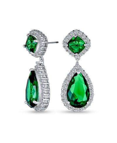 Bling Jewelry Cocktail CZ Halo 7CT Cubic Zirconia Teardrop Chandelier Earrings