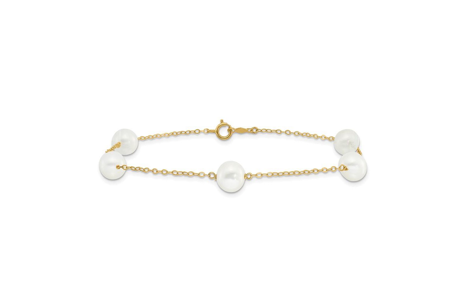 Curata Jewelry Solid 10k Yellow Gold 7-8mm Freshwater Cultured Pearl 5-station Anklet 10 Inch