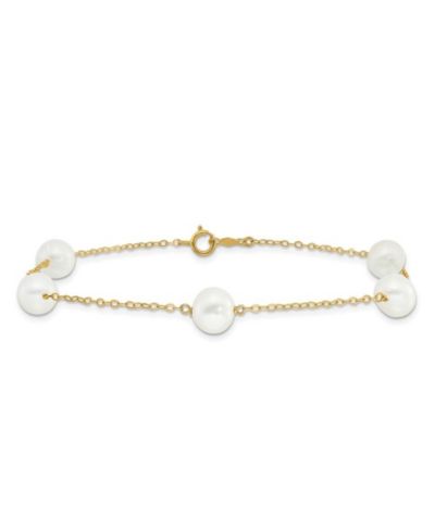 Браслет на ногу Curata Jewelry с пресноводным культивированным жемчугом 7-8mm, 10k желтое золото, 10 Inch