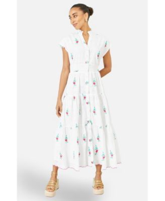 Yumi Women's Broderie Anglaise Embroidered Midi Dress