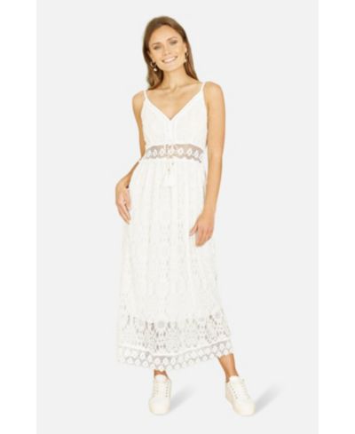 Yumi Женский Lace Embroidered Tassel Tie Midi Dress