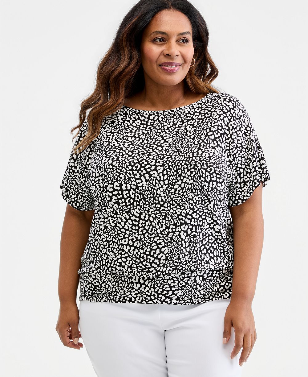 Женский топ JM Collection Plus Size Graphic Leopard Banded Bottom