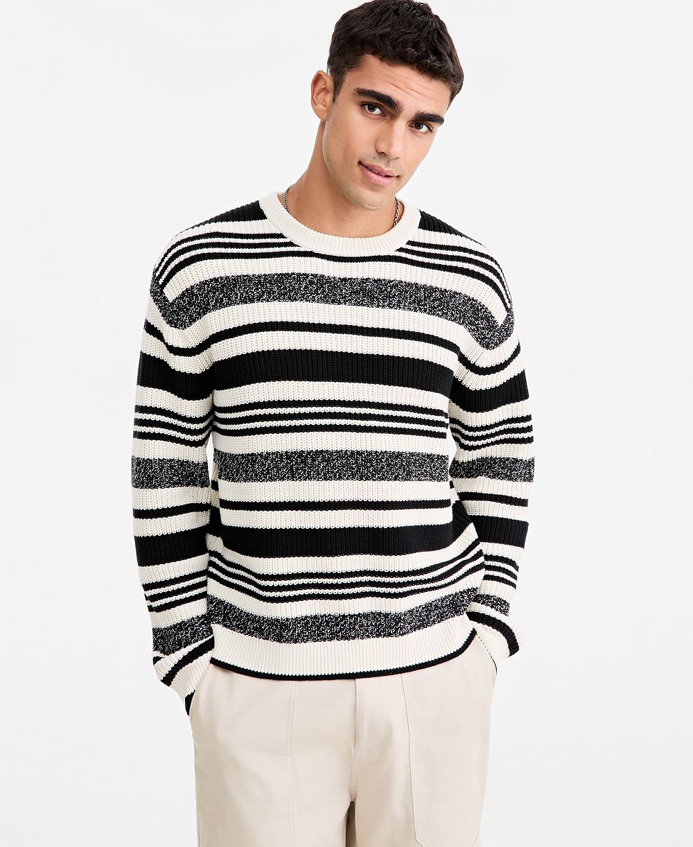 Mode of One Men's Striped Relaxed-Fit Crewneck Sweater, Macy's Exclusive