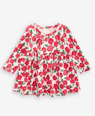 First Impressions Baby Girls' 0M-24M Long-Sleeve Cotton Rose-Print Dress, Macy's Exclusive