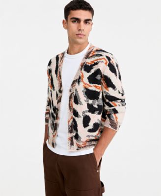 Mode of One Men's Animal-Print Relaxed-Fit Cardigan, Macy's Exclusive