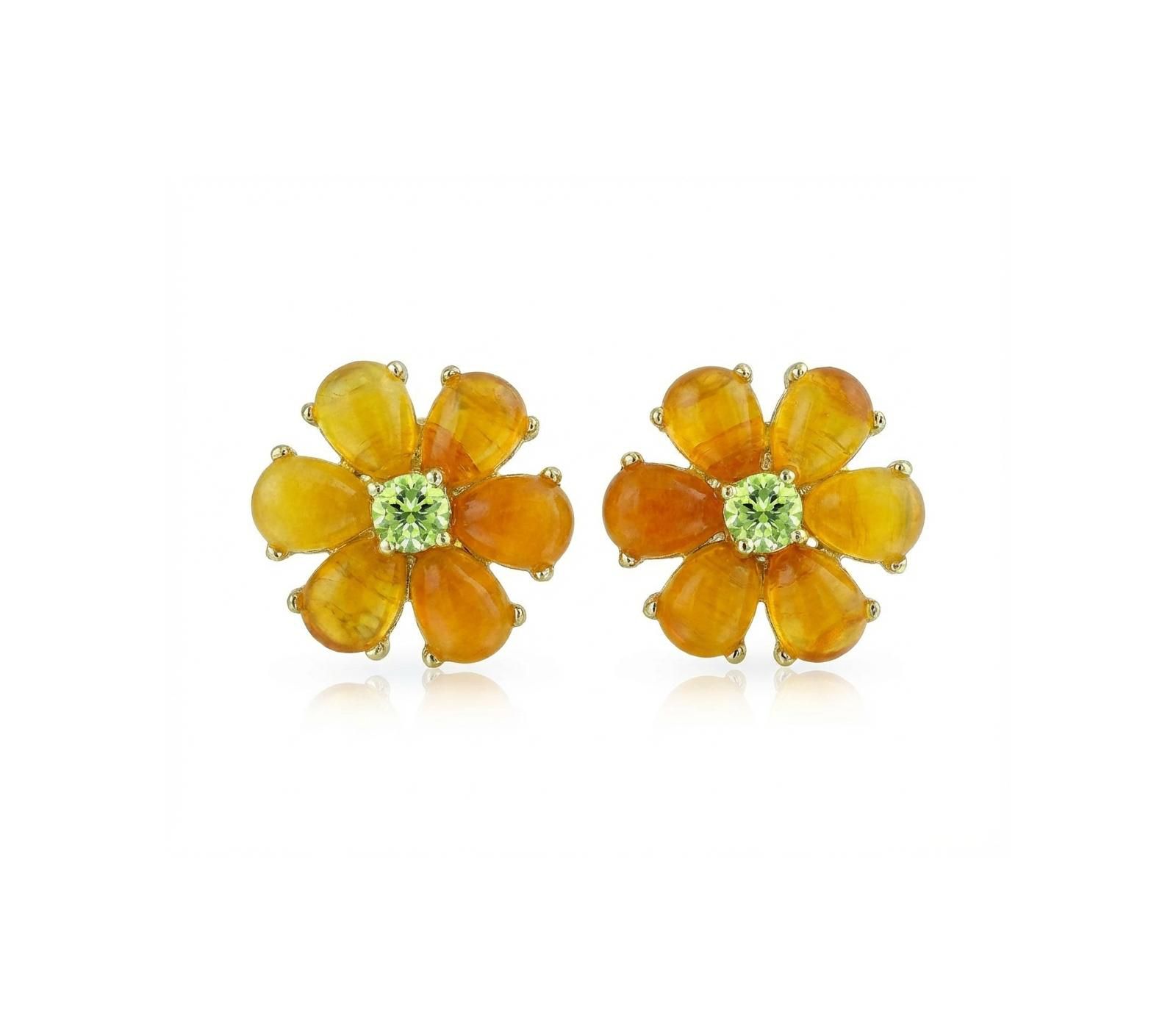 Bling Jewelry серьги-гвоздики с цветами из нефрита и CZ, позолоченное серебро .925