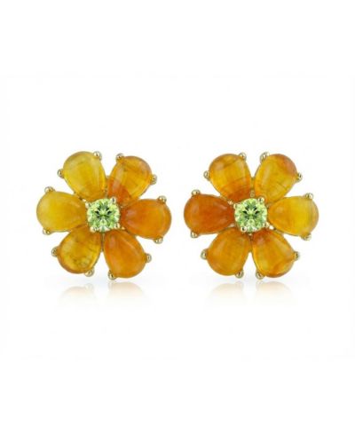 Bling Jewelry серьги-гвоздики с цветами из нефрита и CZ, позолоченное серебро .925