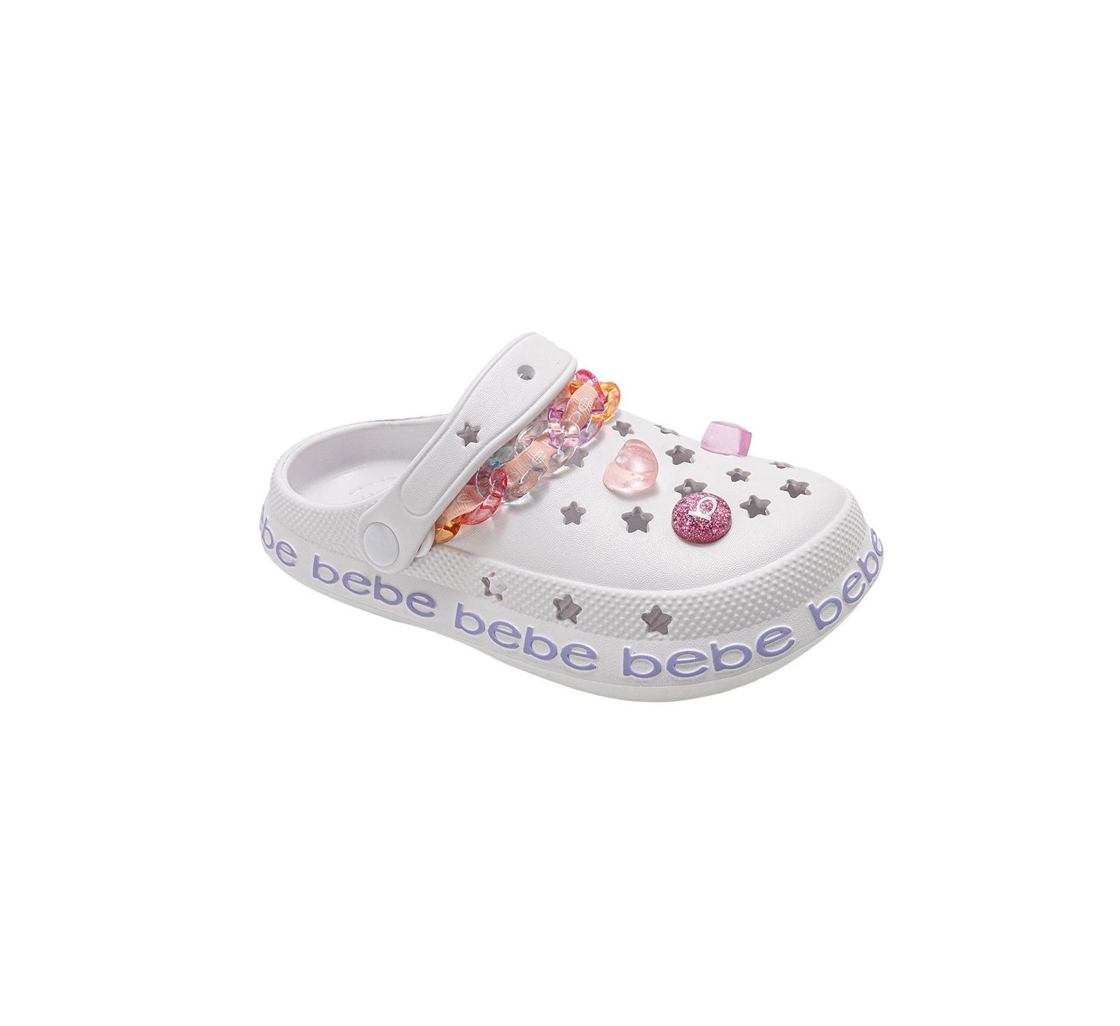 Bebe Little Girls EVA Clog with Chain with Logo Grosgrain Ribbon and Charms