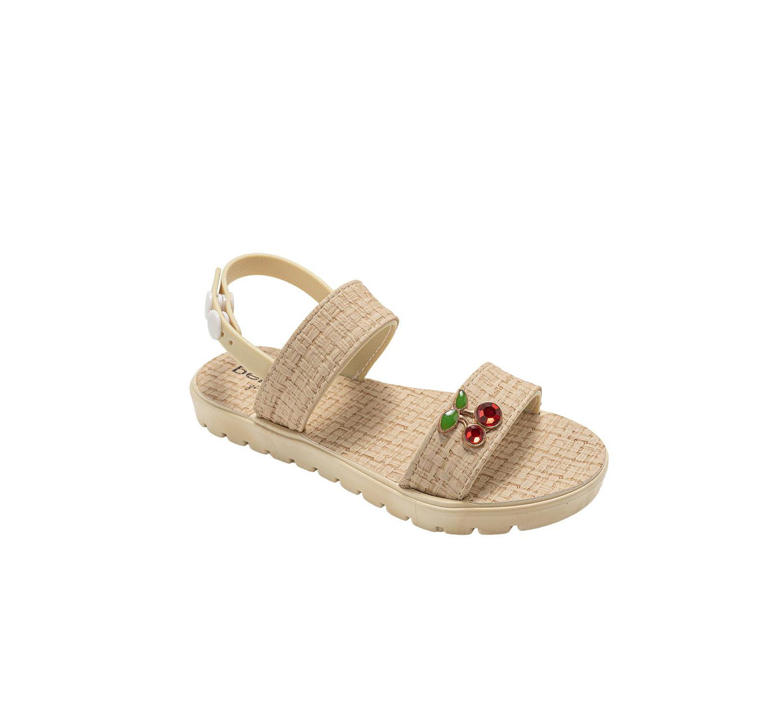 Bebe Girls PCU Sandal with Embossed Woven and Fruit Charm