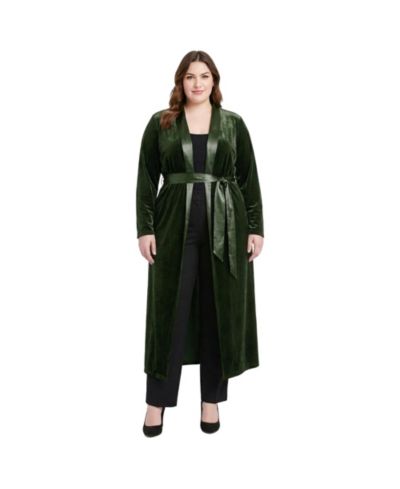Длинное бархатное пальто Standards & Practices Plus Size с атласным поясом