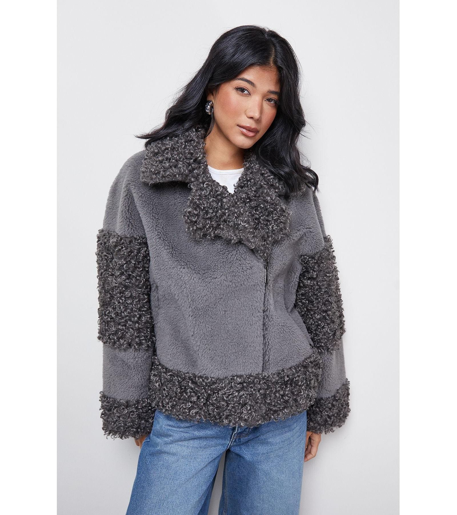 Warehouse Women's Faux Fur Mix Zip Through Jacket