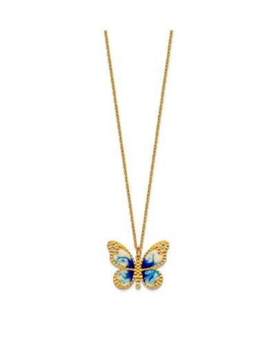 Колье Curata Jewelry 14k Yellow Gold 18 Inch Italian Blue Enamel Textured Butterfly Necklace