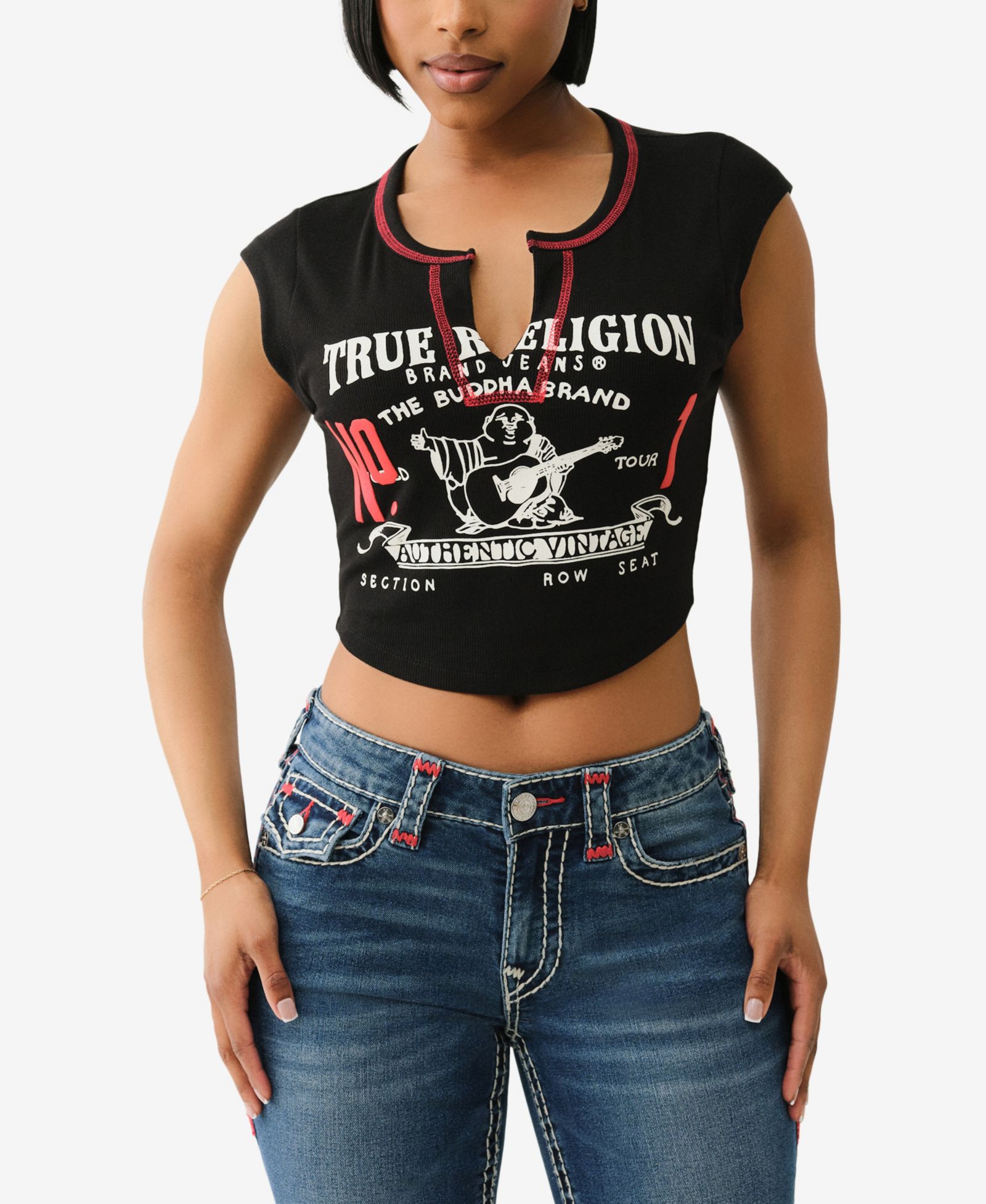 Женская футболка True Religion Contrast Stitch Buddha V-Notch