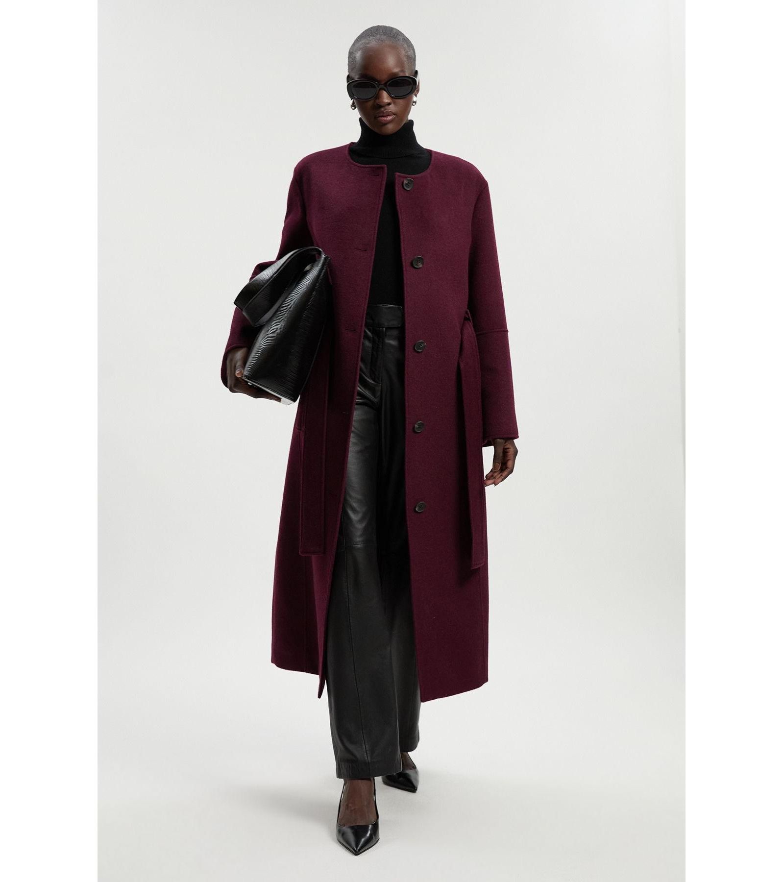 Karen Millen Women's Wool Single Breasted Belted Maxi Coat