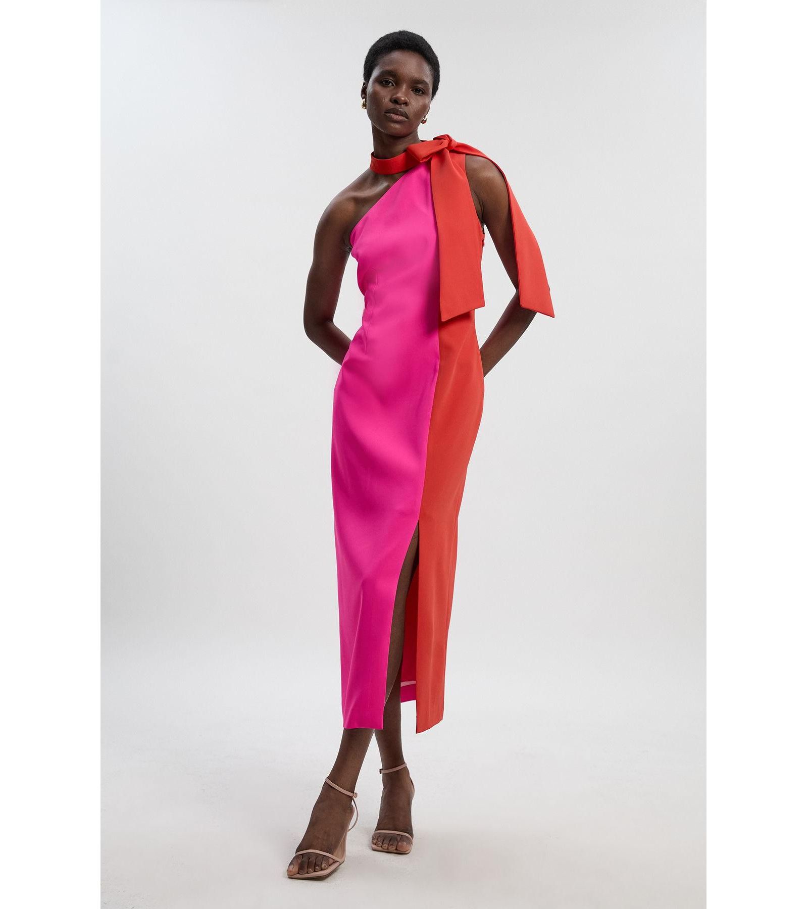Karen Millen Women's Soft Tailored Bow Tie-Neck Midi Dress