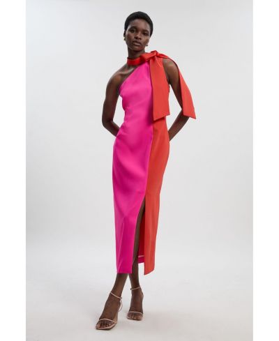 Karen Millen Women's Soft Tailored Bow Tie-Neck Midi Dress