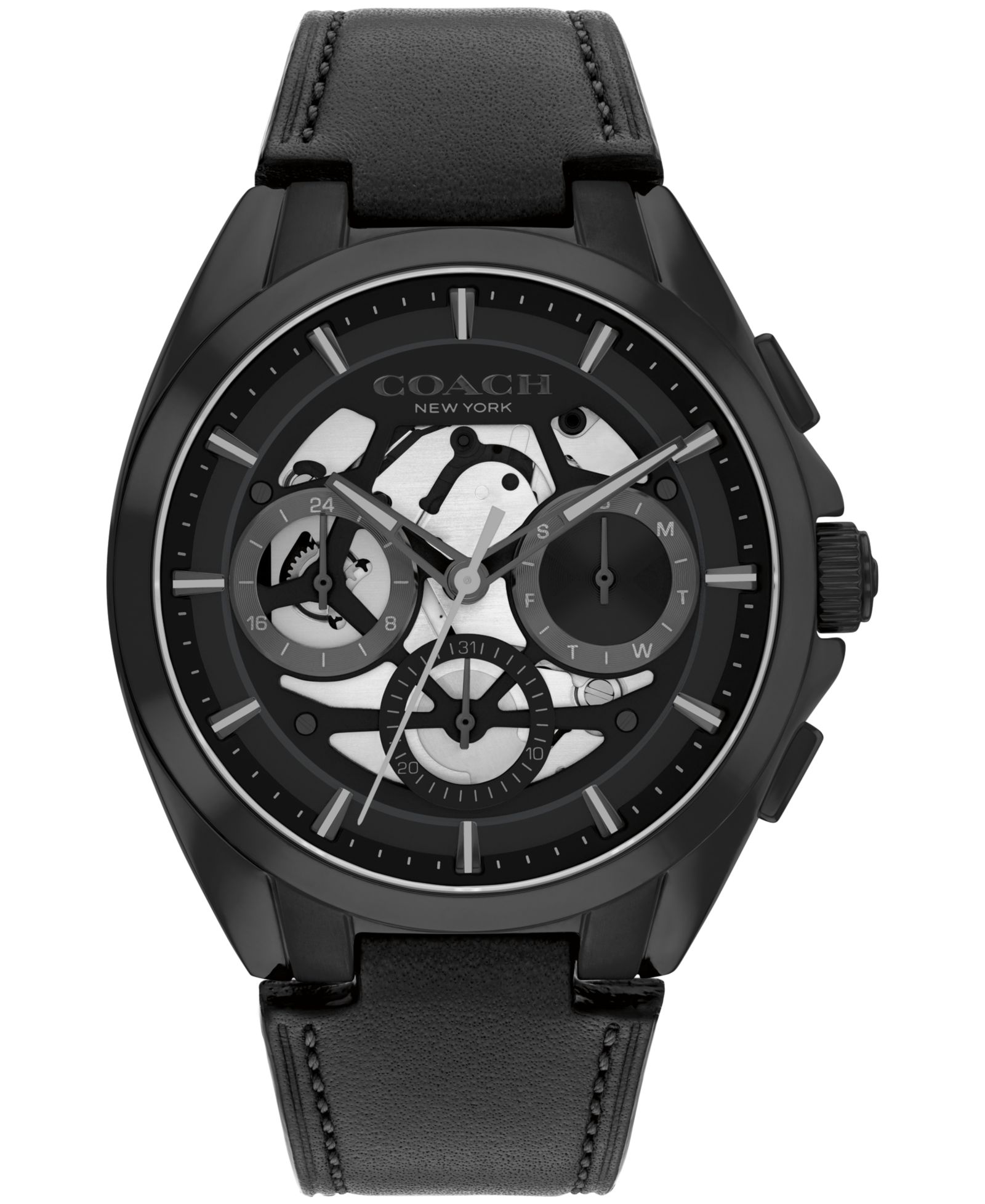 COACH Мужские Jackson Black Leather Strap Watch 41.5mm
