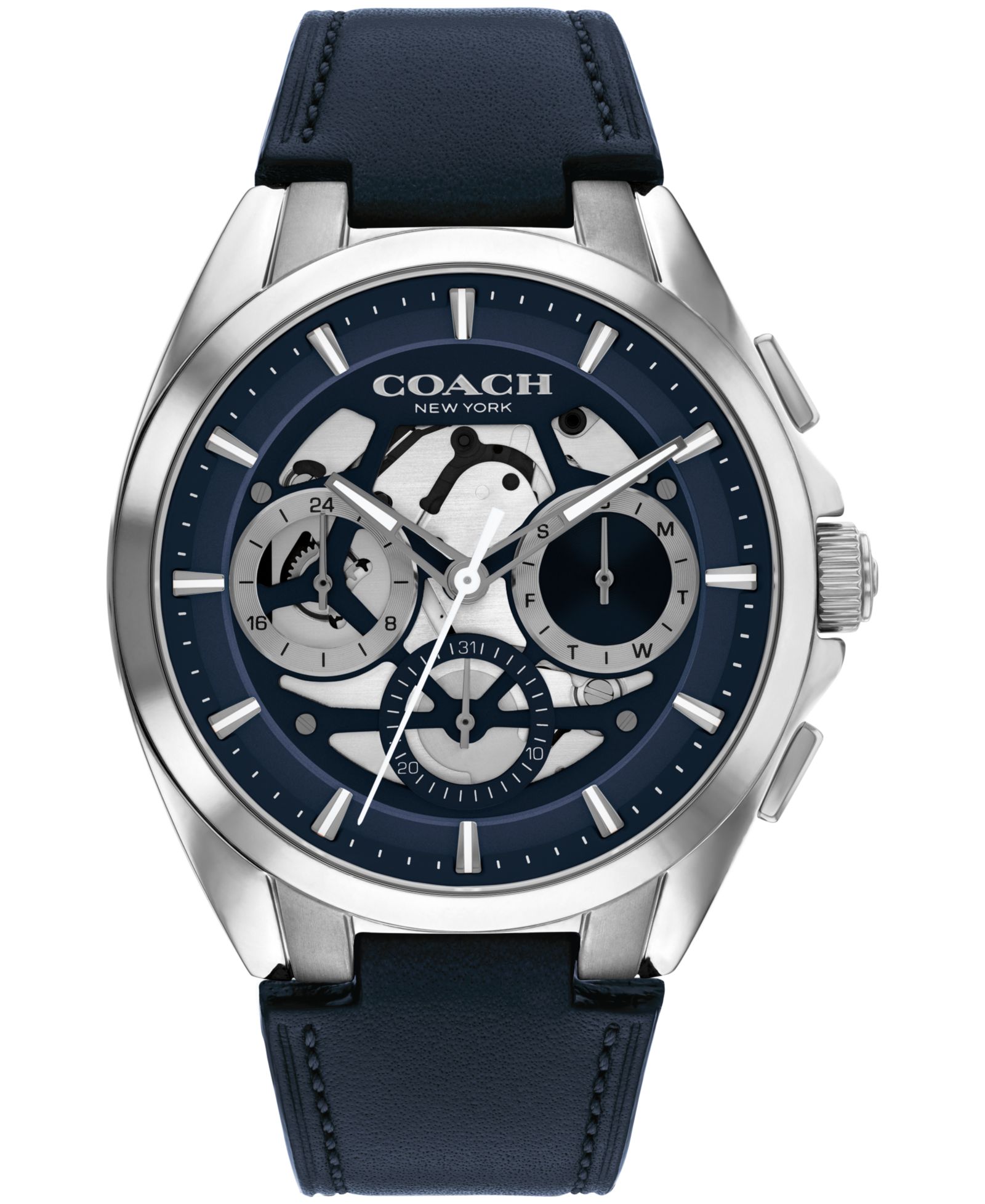 COACH Мужские Jackson Navy Leather Strap Watch 41.5mm