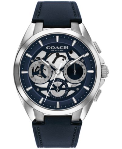 COACH Мужские Jackson Navy Leather Strap Watch 41.5mm