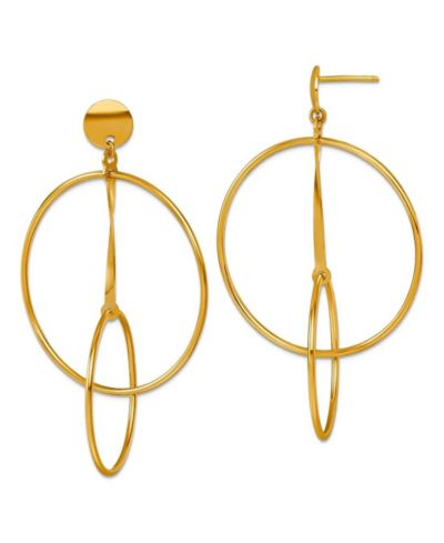 Curata Jewelry Solid 18k Yellow Gold Italian 54x32mm Double Circle Statement Post Earrings