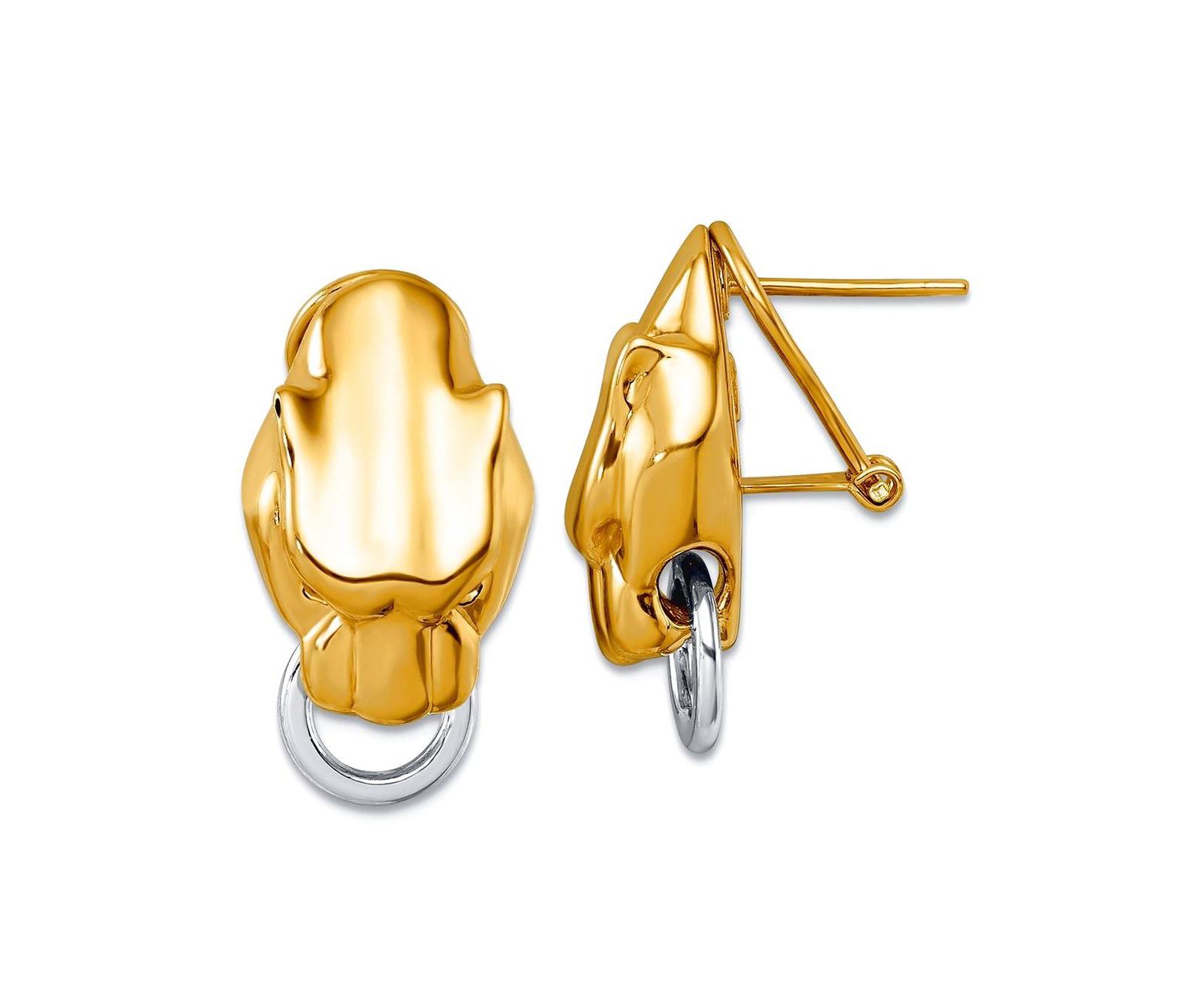 Curata Jewelry Solid 18k Two-tone Gold Italian 24x13mm Panther Head Omega Back Earrings