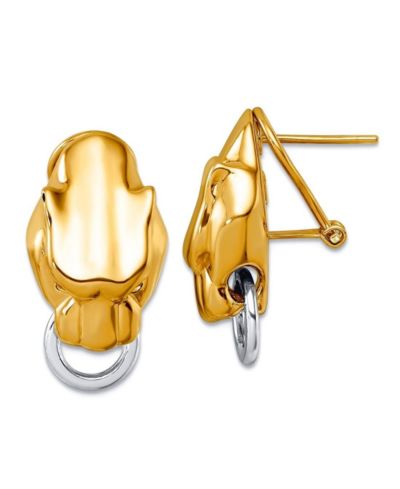 Curata Jewelry Solid 18k Two-tone Gold Italian 24x13mm Panther Head Omega Back Earrings