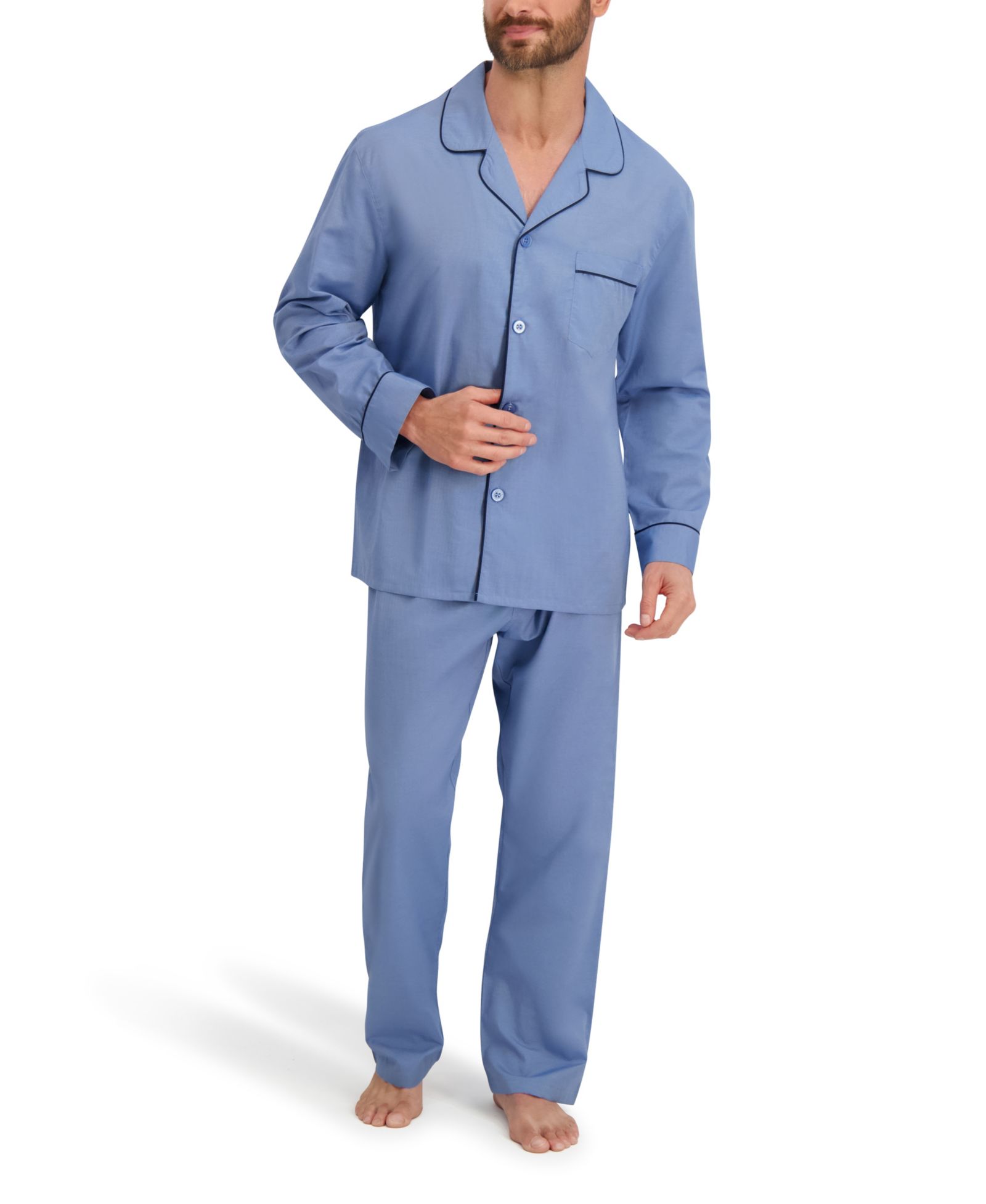 Hanes Men's Woven Button Down Pajama Sleep Set