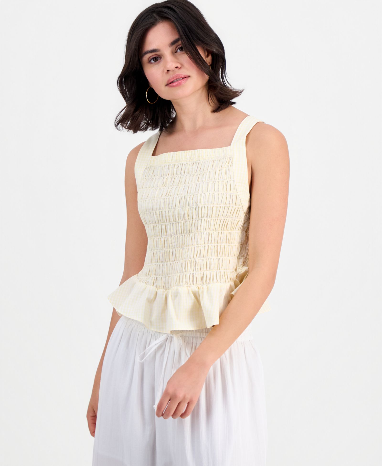 Женский хлопковый топ And Now This Petite Gingham Smocked Peplum