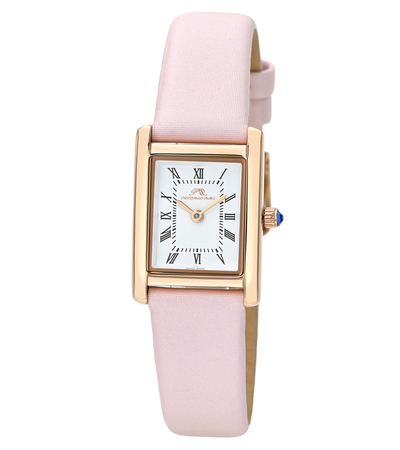 Porsamo Bleu Women's Karolina Rectangular Pink Satin Covered Genuine Leather Band Watch 30 mm
