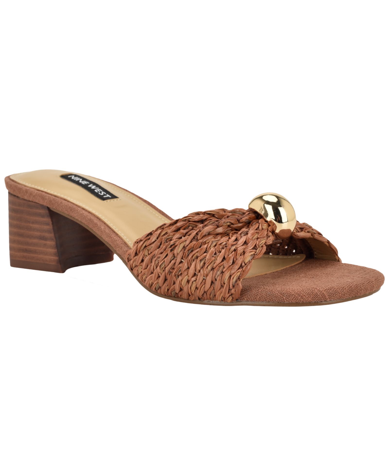 Nine West Women's Gerry Ornamented Slip-On Block Heel Dress Sandals