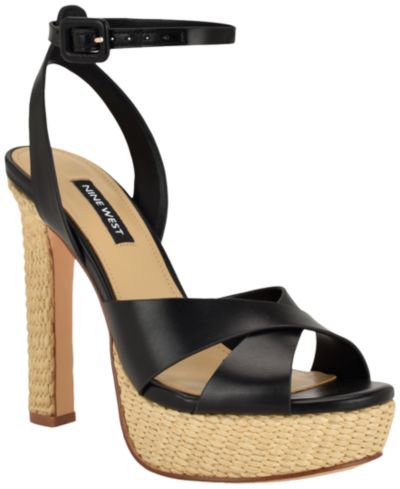 Nine West Women's Weston Criss-Cross High Block Heel Platform Sandals