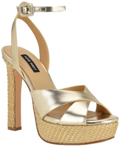 Nine West Women's Weston Criss-Cross High Block Heel Platform Sandals