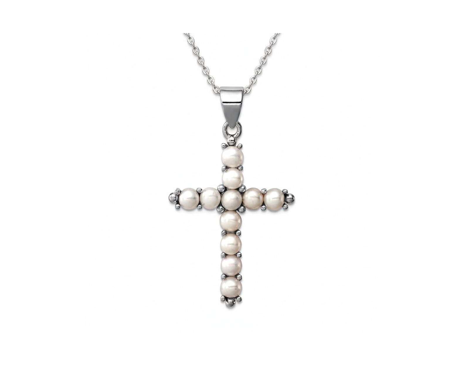 Curata Jewelry 925 Sterling Silver 18 Inch Rhodium-plated Large Freshwater Cultured Pearl Cross Necklace