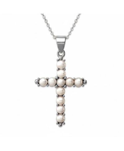 Curata Jewelry 925 Sterling Silver 18 Inch Rhodium-plated Large Freshwater Cultured Pearl Cross Necklace