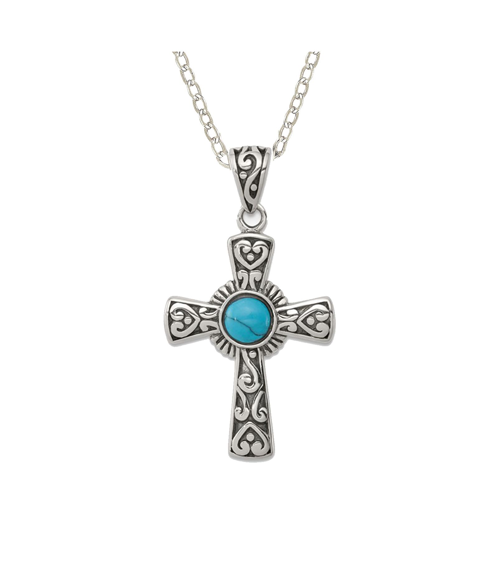 Curata Jewelry 925 Sterling Silver 18 Inch Oxidized Simulated Turquoise Religious Faith Cross Necklace