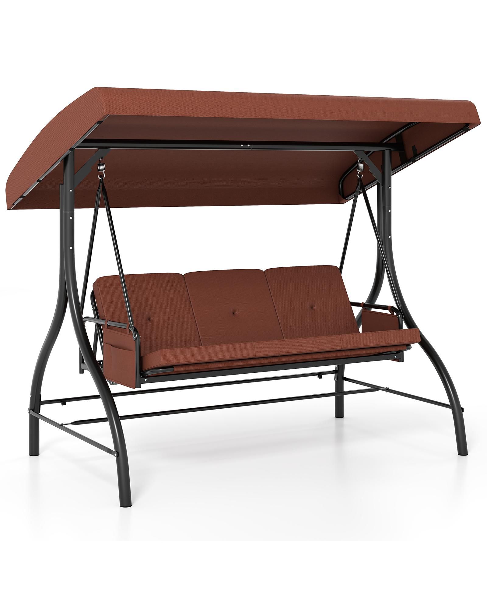 Mecale 3-Piece Patio Swing with Canopy, Removable Cushions & Side Pockets