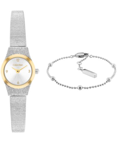 Calvin Klein Women's CK Contemporary Silver Tone Stainless Steel Bracelet Gift Set Watch, 18mm