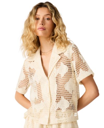 Steve Madden Women's Sandra Short-Sleeve Fish Lace Top