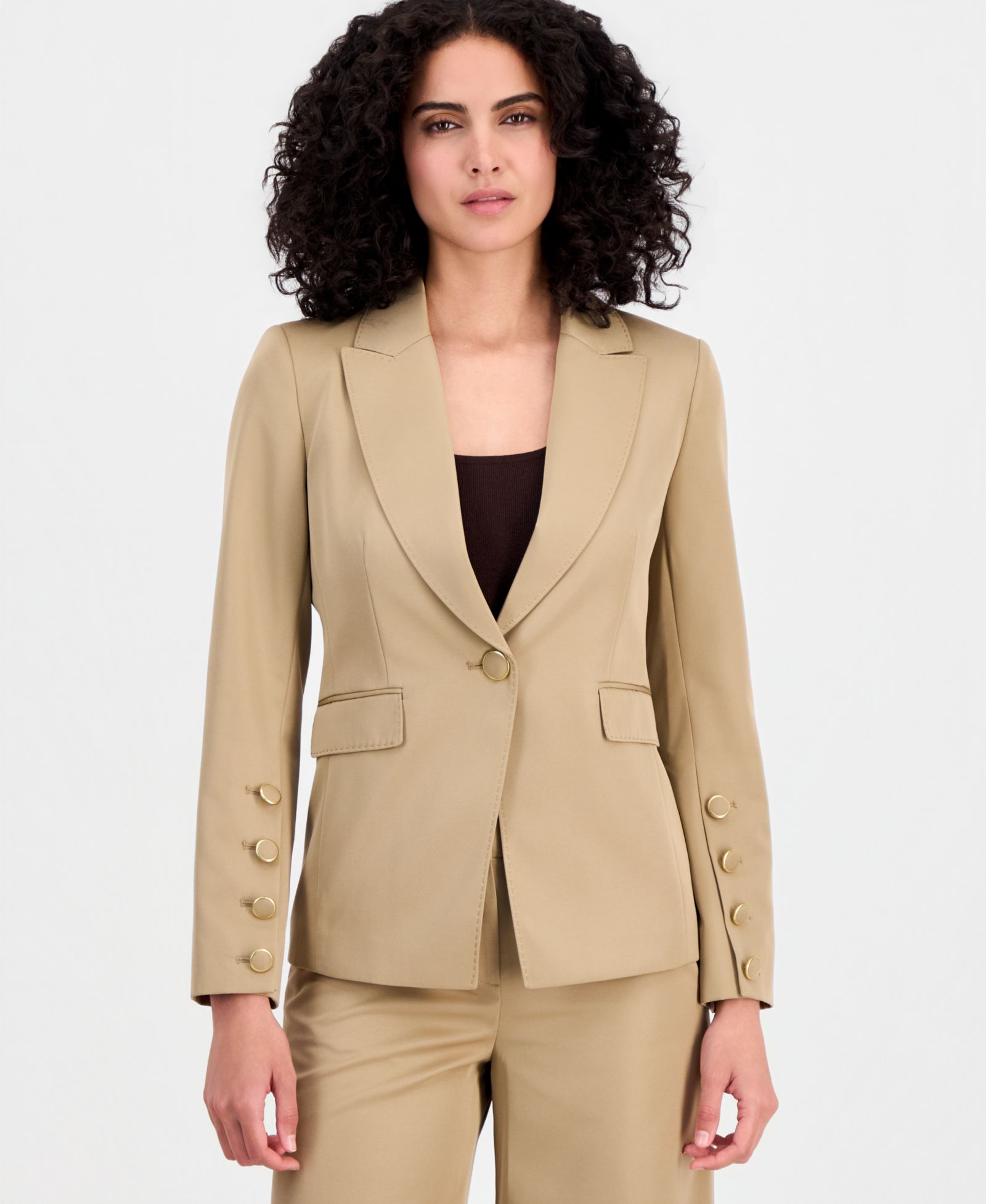 Tahari ASL Petite Peak Lapel One Button Blazer