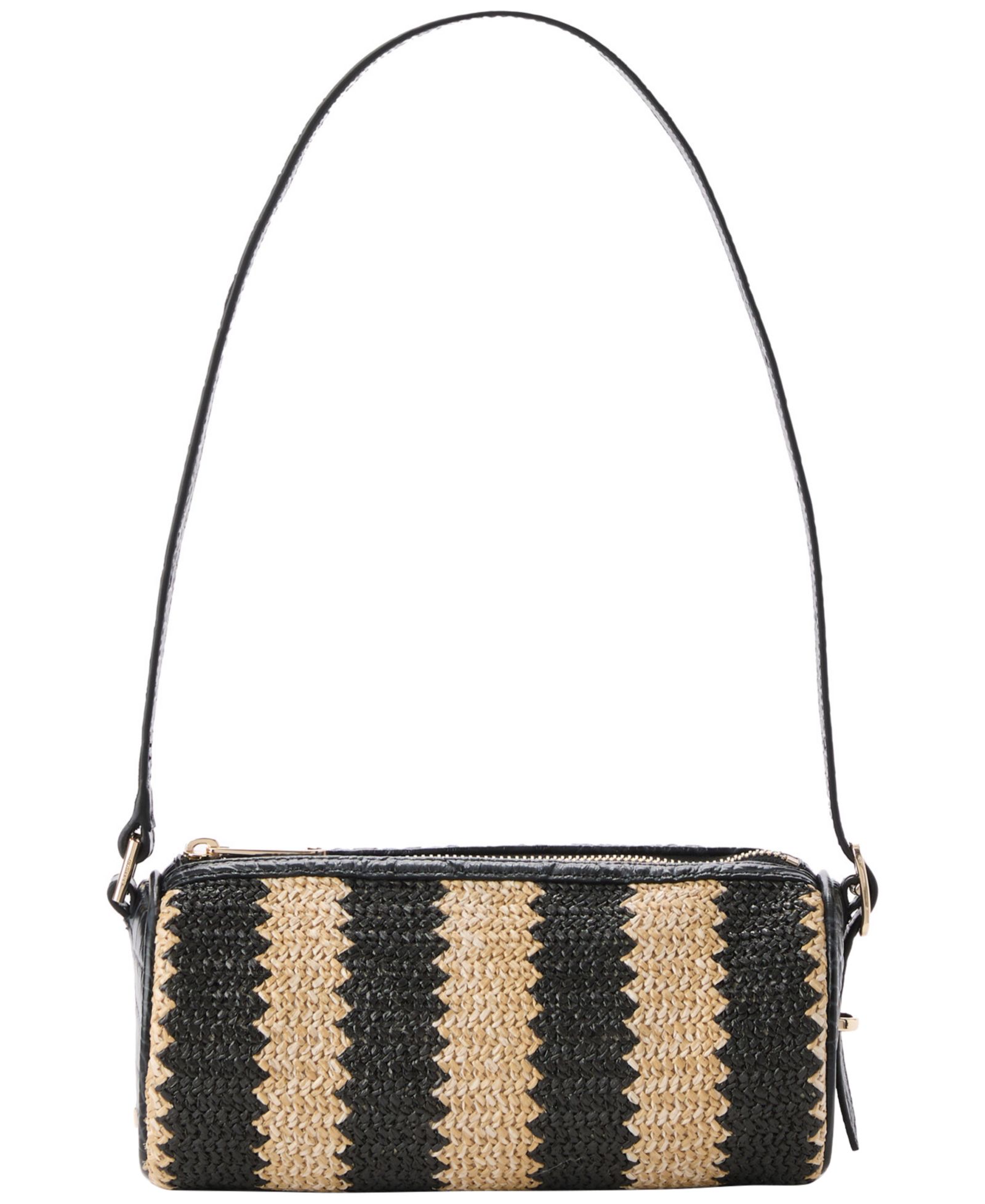 Brahmin Billie Small Leather and Straw Slim Shoulder Barrel Bag