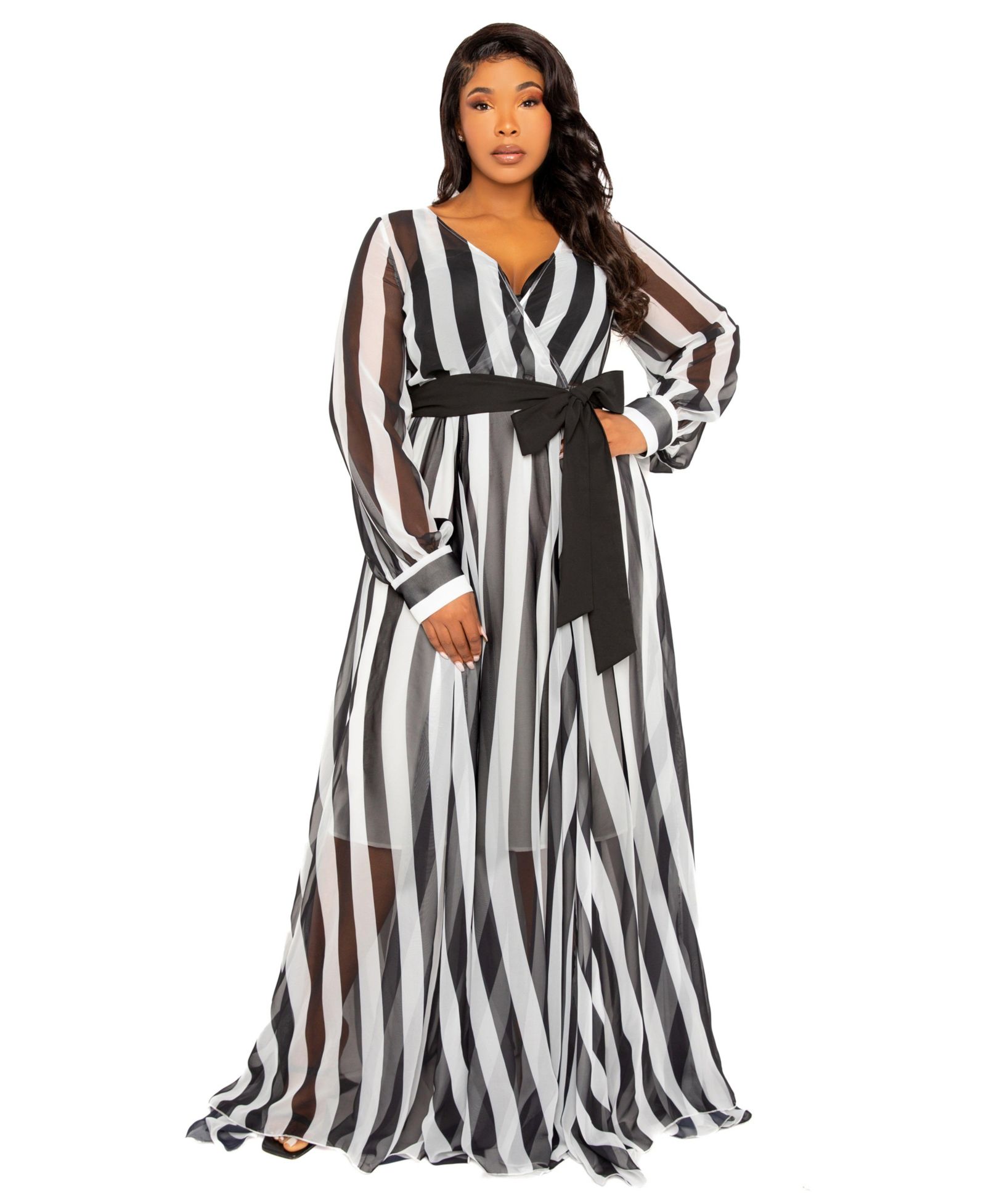 Buxom Couture Plus Size Stripe Surplice Maxi Dress