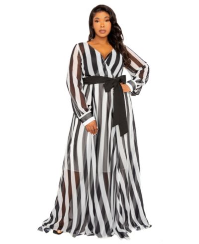 Buxom Couture Plus Size Stripe Surplice Maxi Dress