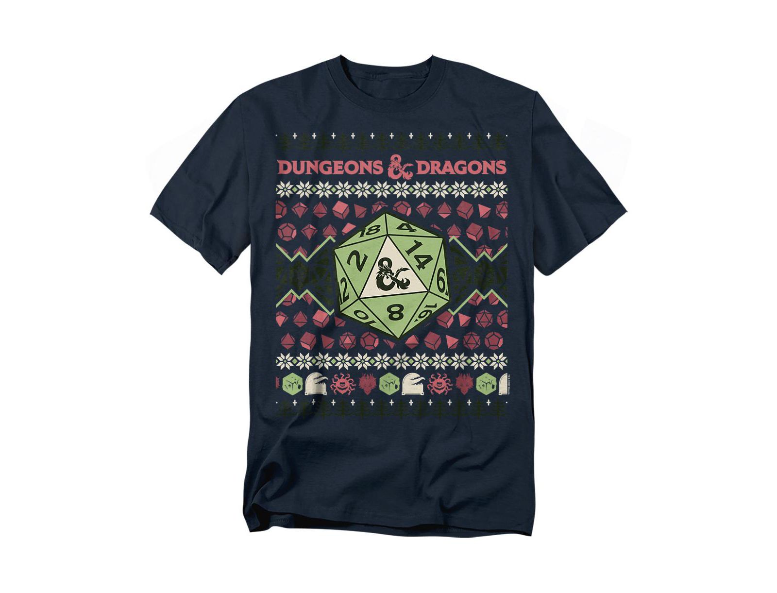 D&D Men's Dungeons And Dragons 20 Sided Dice Ugly Christmas T-Shirt