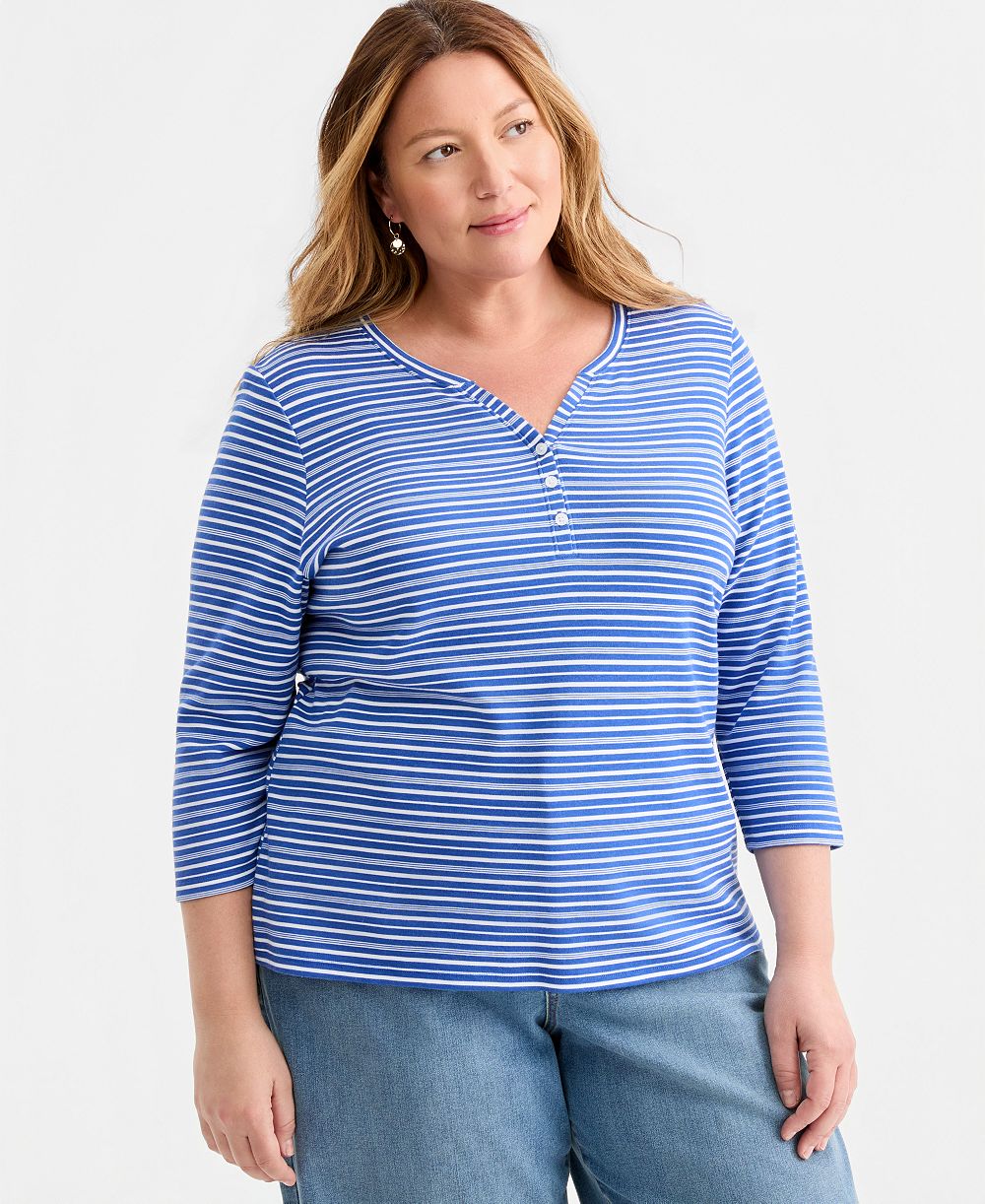 Женский топ Style & Co Plus Size с принтом и рукавом 3/4, Henley