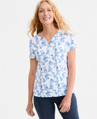 Style & Co Petite Printed Short-Sleeve Henley Top, Macy's Exclusive