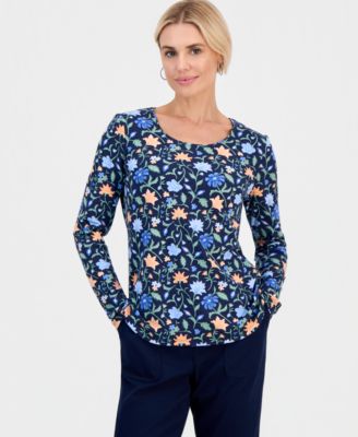 Style & Co Petite Soft Flora Scoop-Neck Long-Sleeve Top, Macy's Exclusive