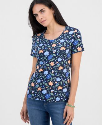 Style & Co Petite Soft Flora Scoop-Neck Short-Sleeve Top, Macy's Exclusive