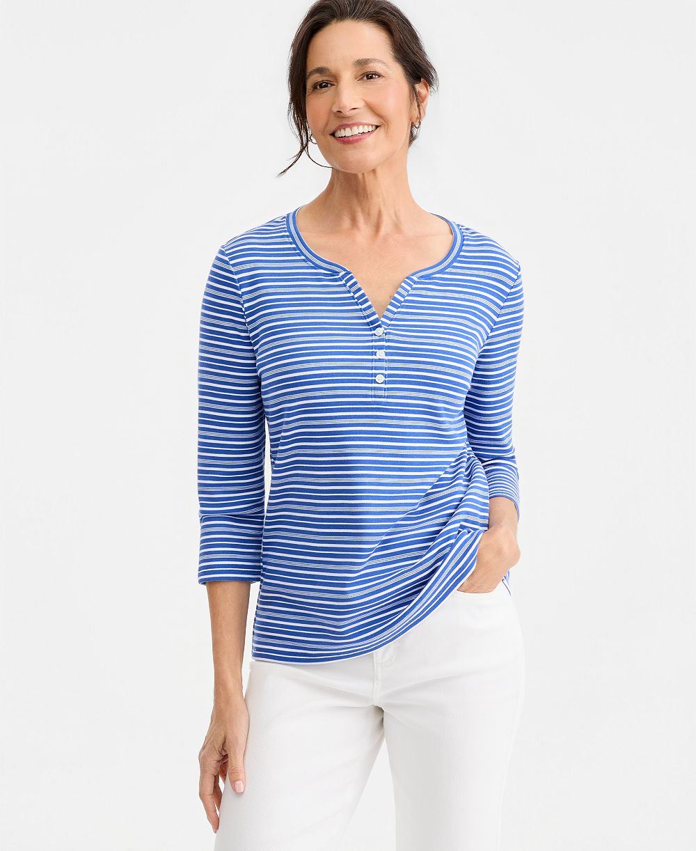 Style & Co Женский топ Henley с 3/4 рукавом, принт